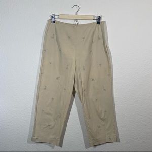 e•col•o•gie sz:10 Tan Crop Pants Embroidered Safari Animal Palm Trees